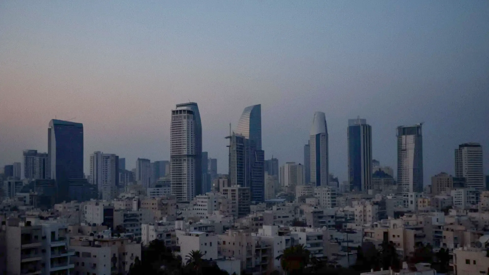 The Tel Aviv skyline at dusk